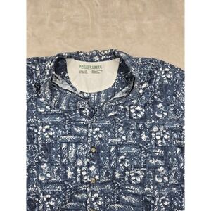 Boulder Creek Button Up Shirt Mens 2XL Tall Blue Floral Cotton Hawaiian S/S